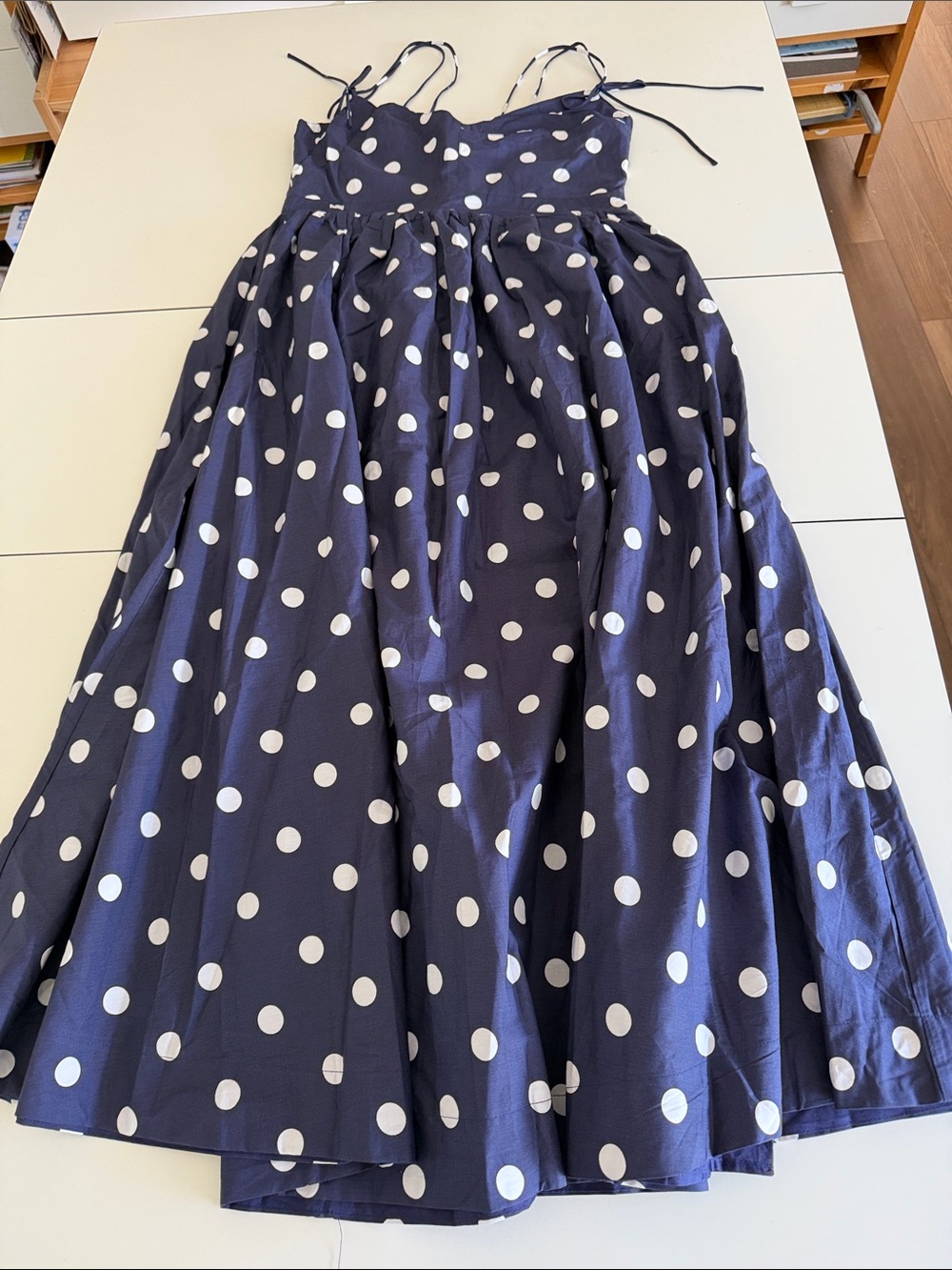 En Saison Navy Large Polka Dot Spaghetti Strap Sundress L - Picture 2 of 6